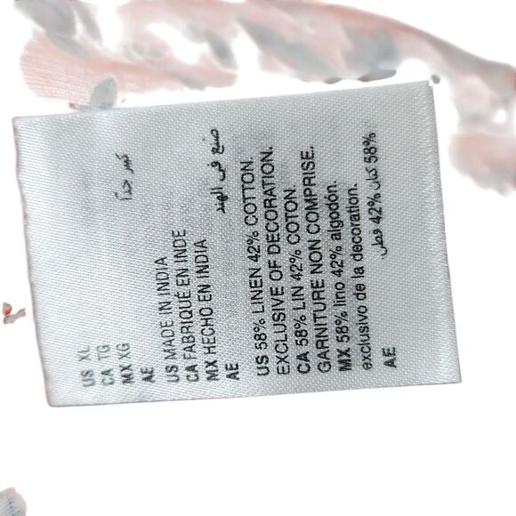 Charter Club Linen Blouse XL Orange Floral Blend Front Tie Cottagecore - Picture 6 of 10